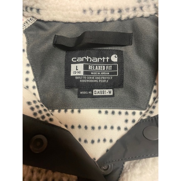 Carhartt Womens Relaxed Fit Fleece Pullover Geometric Tribal Print sherpa lined - Picture 7 of 7